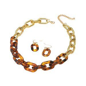 Tigerstars Bold Brown Resin Chunky Chain Link Necklace
